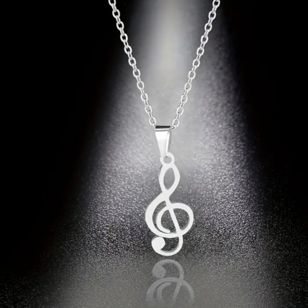 NEW Silver Treble Clef Necklace Music Piano Voice